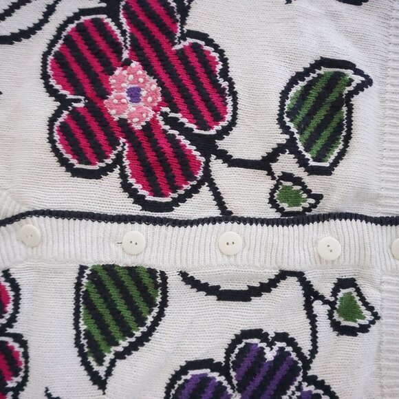 Vintage Herman Geist White Cotton Cardigan Floral Embroidered Grandmacore M - Picture 7 of 11